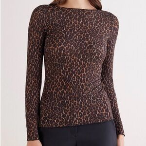 intimissimi Leopard-Print Long-Sleeve Top in Ultralight Modal with Cashmere- S